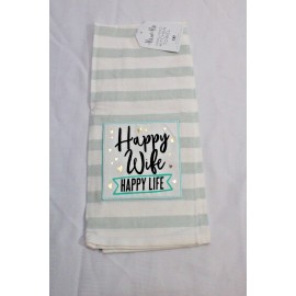 Kitchen Mr. and Mrs. happy wife happy life embellished kitchen towels set of 2 18"x 28"