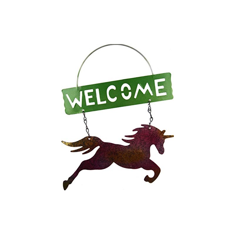 Roots & Shoots Welcome Pretty Garden Metallic Unicorn Tin Hanging