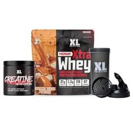 XL Nutrition Creatine Monohydrate Powder & Whey Protein Bundle. High Protein, Low Carb, Supports Muscle Growth, Includes Shaker Bottle (2kg, Caramel Toffee Popcorn)