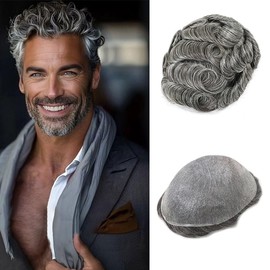 Lavishairs 0.03mm Thin Skin Human Hair Men Toupee Brown Full PU Base Hairpiece For Men Wig Natural Wave Styles Human Hair Mens Wigs Replacement Systems 8x10 Size (1B50)