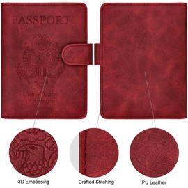 WALNEW Passport Holder Cover Case RFID Passport Travel Wallet, Red