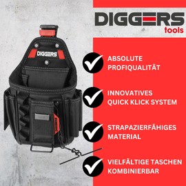 Diggers Tools Electrician Tool Bag Professional Quick Klik System Flexible Combinable Tool Bag Belt High-Quality Belt Bag Tool for Electricians, Roofers & Carpenters