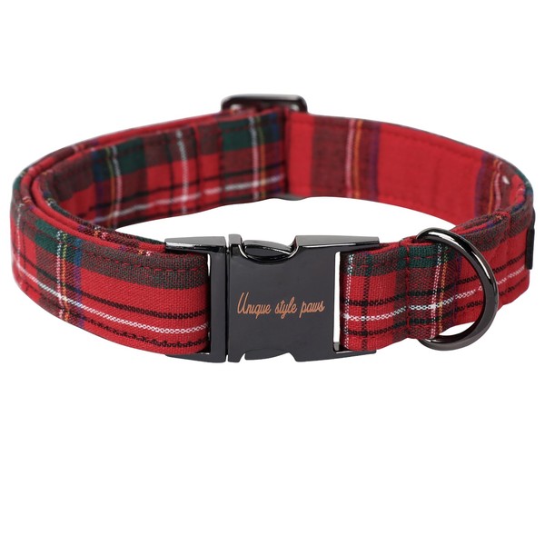 Dog Collars Durable Soft Comfortable Red Plaid Pattern Premium Cotton