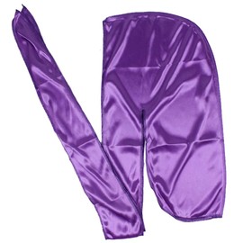 Men Silk Durag Long Straps Bandanas for Men Headwear Waves Cap (Purple)