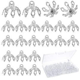 UHOMENY 120 PCS Flower Bead Caps, Flower Bead End Caps Toppers for Jewelry Findings 7 Prong Brass Bell Bead Ornament Caps Flower Metal Spacer Beads for Earrings Bracelets Necklaces (Silver)
