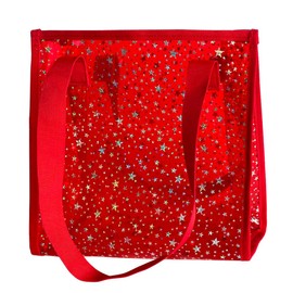 TotePrint Transparent Tote Bag with Stars Pattern Print, Large Capacity Shopping Bag, Reusable Bag 10 x 9.8×3.9 inches (Red with stars)