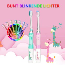 SEAGO Elektrische Zahnbürste Kinder ab 3-12 jahre Kinderzahnbürsten Elektrisch mit Farbigem Licht Smart Timer 4 Weich Bürstenköpfes Wasserdicht Baby Schallzahnbürste für Mädchen Jungen SG-977 (Rosa)
