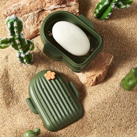 Cactus Travel Soap Dish with Lid - Draining Soap Bar Holder - Travel Soap Container - Portable Soap Case for Traveling, Camping, Outdoor, Gym, Bathroom (Yellow)