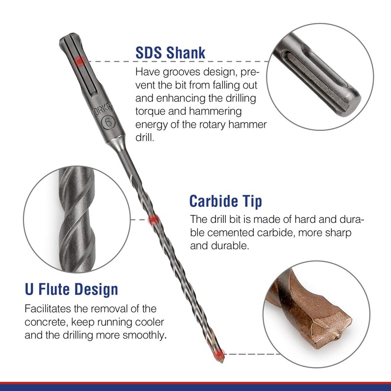 WORKPRO 8-Piece SDS Plus Rotary Hammer Drill Bit Set, Metric