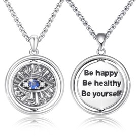 YEESIA - Collar de plata de ley S925 con colgante de mal de ojo azul, protección giratoria, collares, regalos de joyería para hombres y mujeres, Plata esterlina, Circonia cúbica