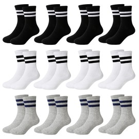 Jeayita 12 Parr Socken Jungen & Mädchen Kinder Baumwolle Kindersocken Sportsocken Tennissocken Schulkind Socken