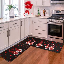 boilopp home Valentine Kitchen Rug Set of 2 Kitchen Floor Mats Non-Slip Backing Valentines Day Gnomes Kitchen Mat Washable Seasonal Holiday Wedding Doormat Runner Rug 17"x47.2"+17"x30"