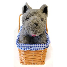 KANSAS GIRL CUTE DOG IN WICKER BASKET FANCY DRESS ACCESSORY - GREY TERRIER PLUSH TOY DOG TOY TOTO FANCY DRESS ACCESSORY - PERFECT FOR BOOK WEEK OR FILM/MUSICAL FANCY DRESS COSTUMES (DOG WITH BASKET)