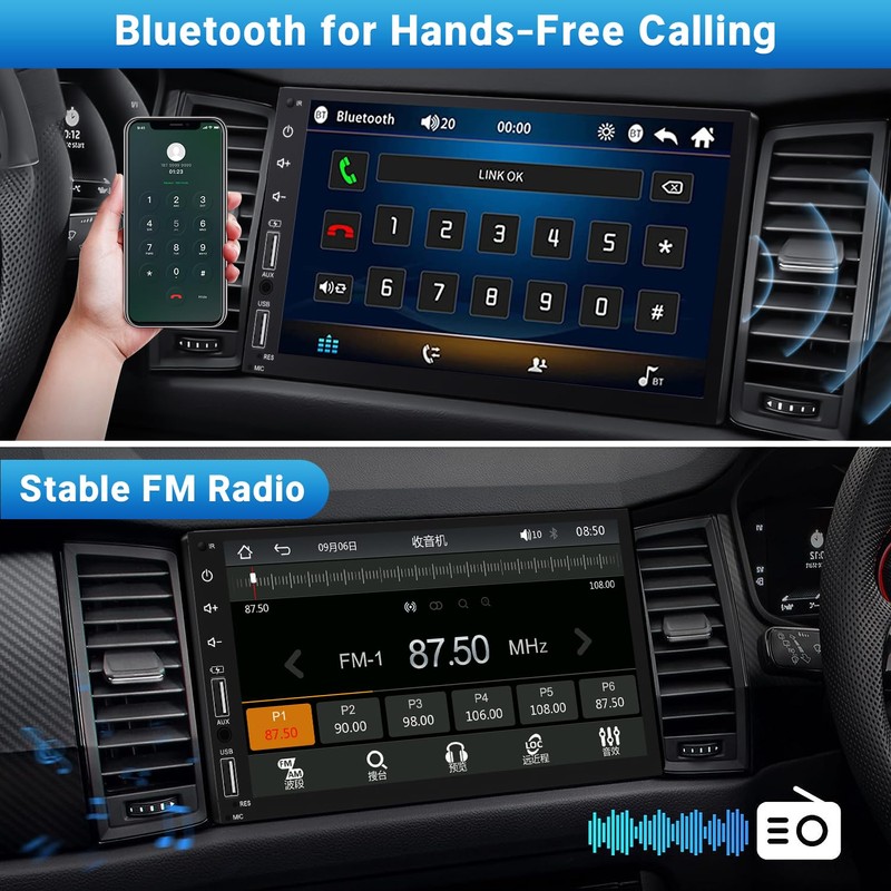 Leadfan Double Din Car Stereo Radio Support Apple Carplay&Android Auto,