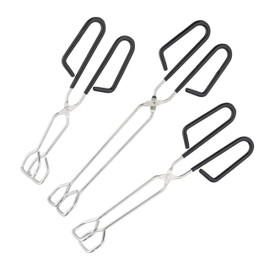 Relaxdays Barbecue Tongs, Set of 3, Stainless Steel, Non-Slip Handle, Scissor Tongs, Grill & Kitchen, 24, 29 & 33 cm, Silver/Black