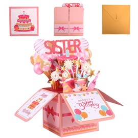 Bomesy Funny 3D Pop Up Sister Birthday Card, Unique Birthday Cards for Women with an Envelope and a Greeting Card, Happy Birthday Gifts & Party Decoration Keepsake for Sisters of All Ages