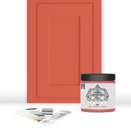 ALL-IN-ONE Paint, Durable cabinet and furniture paint. Built in primer and top coat, no sanding needed. Includes our 30 featured color card - Sunrise (orange-coral), 8oz Sample
