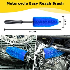 focopot Motorcycle Cleaning Kit 6 Pack with Easy Reach Brush,Tire Brush,Wool Wash Mitt,Chain Brush,Detailing Brush and Microfiber Towel for Cleaning Motorcycle Mudguard,Rims,Exhaust,Frame