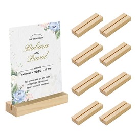 DAIBN 8 Pcs Wood Place Card Holders Natural Wooden Table Number Holder Stands Wood Place Card Holders Picture Holder Acrylic Sign Holdersr For Ceremony Birthday Party Home Decoration