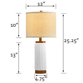 HGNPJC 25" White Ceramic Table Lamps Set of 2 with Oatmeal Shade, Modern Farmhouse 3-Way Dimmable Nightstand & Desk Lamps for Bedroom, Living Room Decor (White)