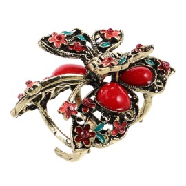 Gatuida Vintage Rhinestones Butterfly Hair Claw Clip for Women No Slip Hair Accessories for Weddings Elegant Chignon Everyday Styles Charming Red Design