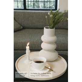 DN DECONATION White Wood Tray, 14.76“ Decorative Tray for Coffee Table, Decorative Round Trays for Dining Room, Living Room, Farmhouse Decor