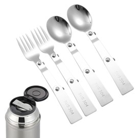 4 PCS Foldable Fork and Spoon Set,Tableware for Outdoors Travel Camping Replacement Utensils,Stainless Steel Folding Spoon and Fork,Camping Spoon Compatible with Thermos Funtainer 16oz Food Jar