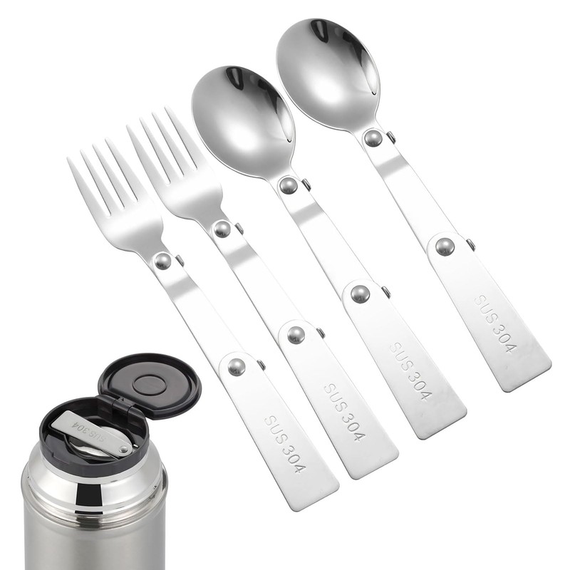 4 PCS Foldable Fork and Spoon Set,Tableware for Outdoors Travel