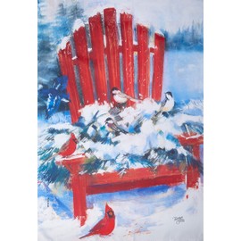Breeze Decor H114193 Red Chair in Winter Vertical House Flag, 28" x 40" inch, Multi-Color
