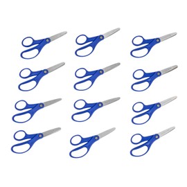 Colorations 5 inch Blunt Tipped Scissors for Kids, Set of 12, Plastic Handle, Stainless Steel Blades, Multipurpose, for Right or Left Handed Use, Ambidextrous, Starter Scissors