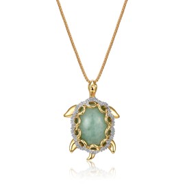 MORGAN & PAIGE .925 Sterling Silver 18K Gold Plated Genuine Jade Turtle Necklace for Women - Elegant Sea Turtle Sterling Silver Necklace for Women with 1/10 cttw Diamond Pendant, 18 inch