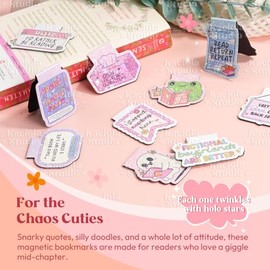 Kaciola Studio - 12 marcapáginas magnéticos brillantes, divertidas y lindas marcas de libros para amantes de los libros, accesorios de marcadores para