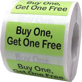 Hot Green with Black Buy One, Get One Free Rectangle Stickers, 3/4 x 1.5 Inches in Size, 500 Labels on a Roll
