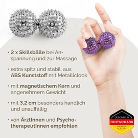 2x DBT Skills Igelball | Magnetischer Hochstress Akupressurball | zum Stressabbau oder zur Massage | gegen Anspannung und für mehr Beweglichkeit und Konzentration (Silber)