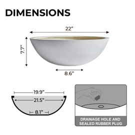 KUTE NEST Round Bowl Planter SML 22" D x 7.7" H, 19.9" Pot Opening Large Fiberstone Bowl Plant Pot for Indoor and Outdoor use, 5 Year Guarantee (Santorini White).