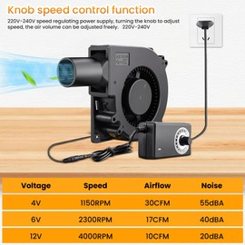 Centrifugal Fan 12 V, 12 V Turbine Turbo 120 mm Cooling Fan, 230 V Blower Fan, 12 V Adjustable Cooling Fan AC Powered, for Ventilation Fan Change BBQ Inflatable Fireplace (120 x 32 mm (with Tube)