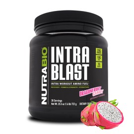 NutraBio Intra Blast Bcaa Powder Amino Acid Supplement, Electrolyte & Hydration Blend, Intra, Pre Workout & Muscle Recovery, 20g Eaa Amino Acids Powder, 5g Glutamine- Dragonfruit Candy, 30 Serving