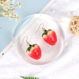 Frodete Red Strawberry Earring for Women Cute Fruit Resin Simulation Strawberry Drop Dangle Earrings Gifts for Teen Girls