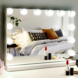 M MIVONDA Vanity Mirror with Lights, Lighted Makeup Hollywood Mirror with Dimmable 3 Color Lights LED Bulbs for Desk and Wall, Mirrors with Plug-in and USB Charger for Bedroom | M MIVONDA