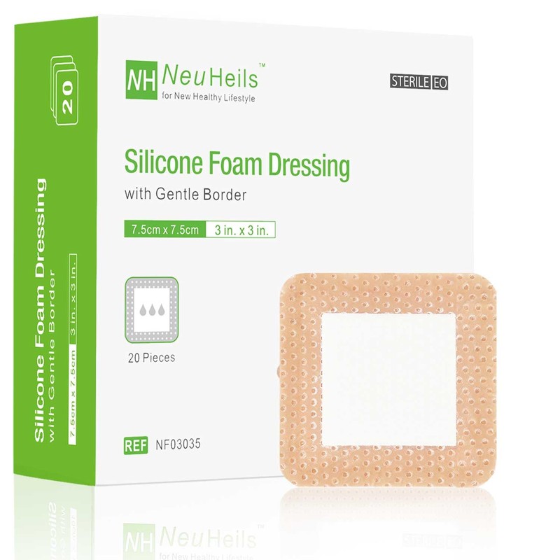 NeuHeils Silicone Foam Dressing with Gentle Border 3''x3'', 20 Packs