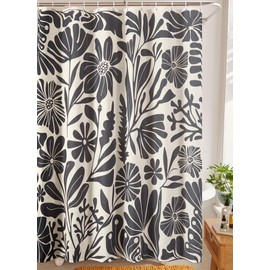 RoomTalks Black Vintage Floral Faux Linen Shower Curtain Extra Long 78 Inch - 210GSM Heavy Duty Modern Farmhouse Country Rustic Matisse Plants Botanical Shower Curtain Set
