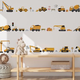 QUCHENG Excavator Wall Stickers Construction Vehicles Decals Bulldozer Decorations Nursery Crane Murals Removable Decor 8 Sheets