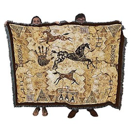 Tlalocs Tribe - Southwest Cave Rock Art - Cecilia Henle - Cotton Woven Blanket Throw - Made in The USA (72x54)