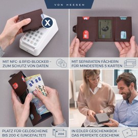 VON HEESEN Slim Wallet with RFID Protection, for Men and Women, Mini Purse, Credit Card Case, Small Wallet, dark brown