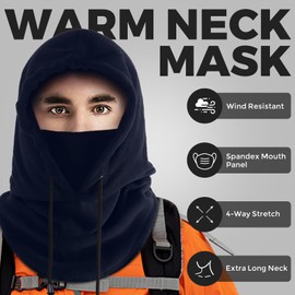 AURUZA Balaclava Winter Hat Thermal Face Mask Snood Hood Hat Neck Warmer, Windproof Ski Mask for Winter Outdoor Sports (Navy Blue, L)