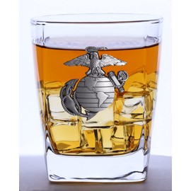 Indiana Metal Craft 13 Oz Double Old Fashion Glass with US Marine Corps EGA Pewter Emblem
