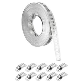 uxcell 304 Stainless Steel Hose Clamps, Cut-To-Fit 19.7 ft Metal Strap + 10 Stronger Fasteners Kit, Adjustable Worm Gear Band Hose Clamps for DIY Intercooler Pipe Plumbing Tube Fuel Line