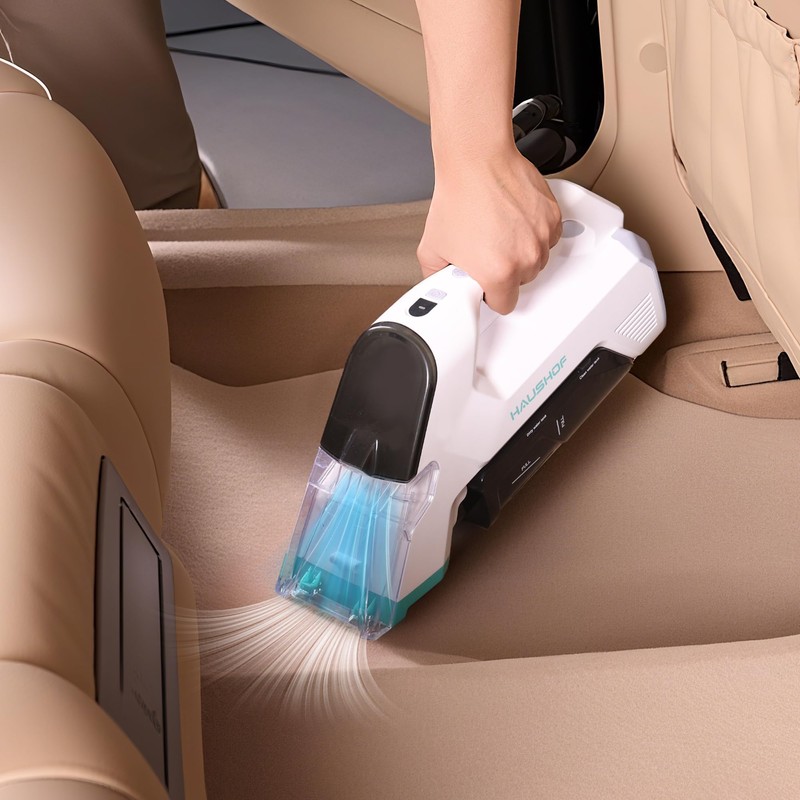HAUSHOF Handheld Carpet Cleaner, 12V Cordless Portable Carpet Cleaner, 6.5KPa