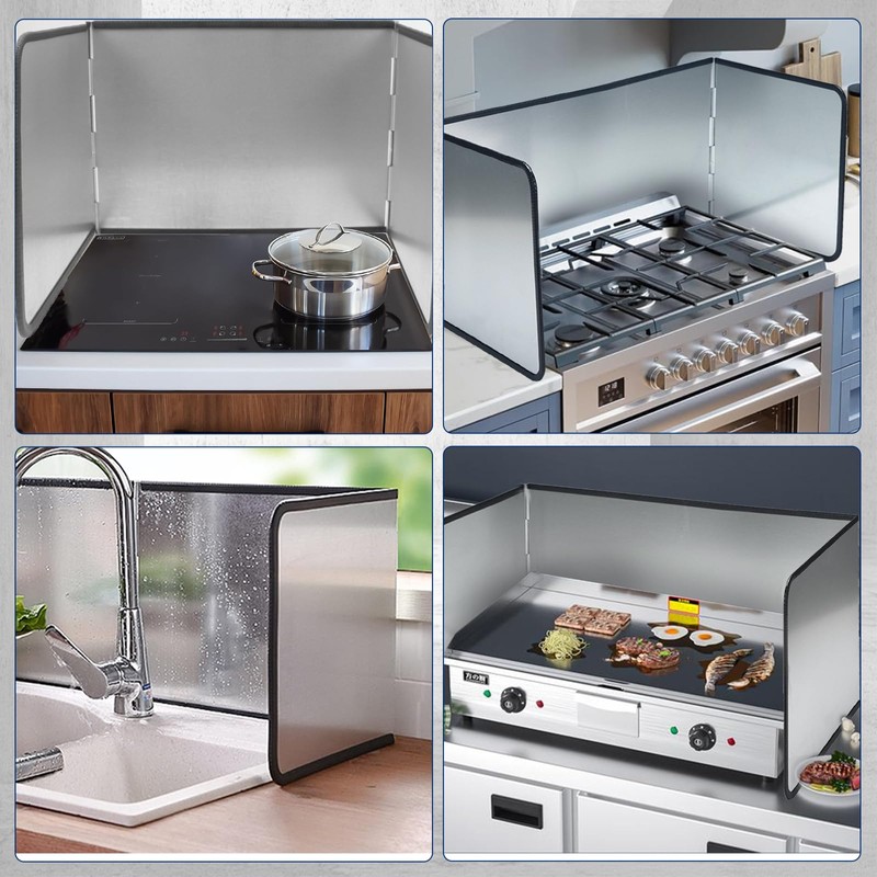 KOBSAINF 4 Sided Splatter Guard,Foldable Stainless Steel Oil Splatter Screens