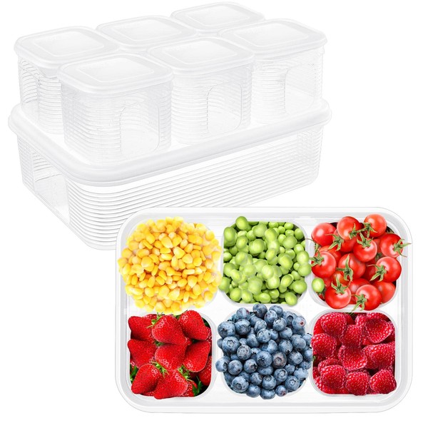 Rtteri 2 Sets Food Storage Containers with Lids Airtight Salad Bar Containers Salad Storage Containers for Fridge Divided 1 Set Include 6 Pcs Removable Individual No BPA Food Containers Reusable